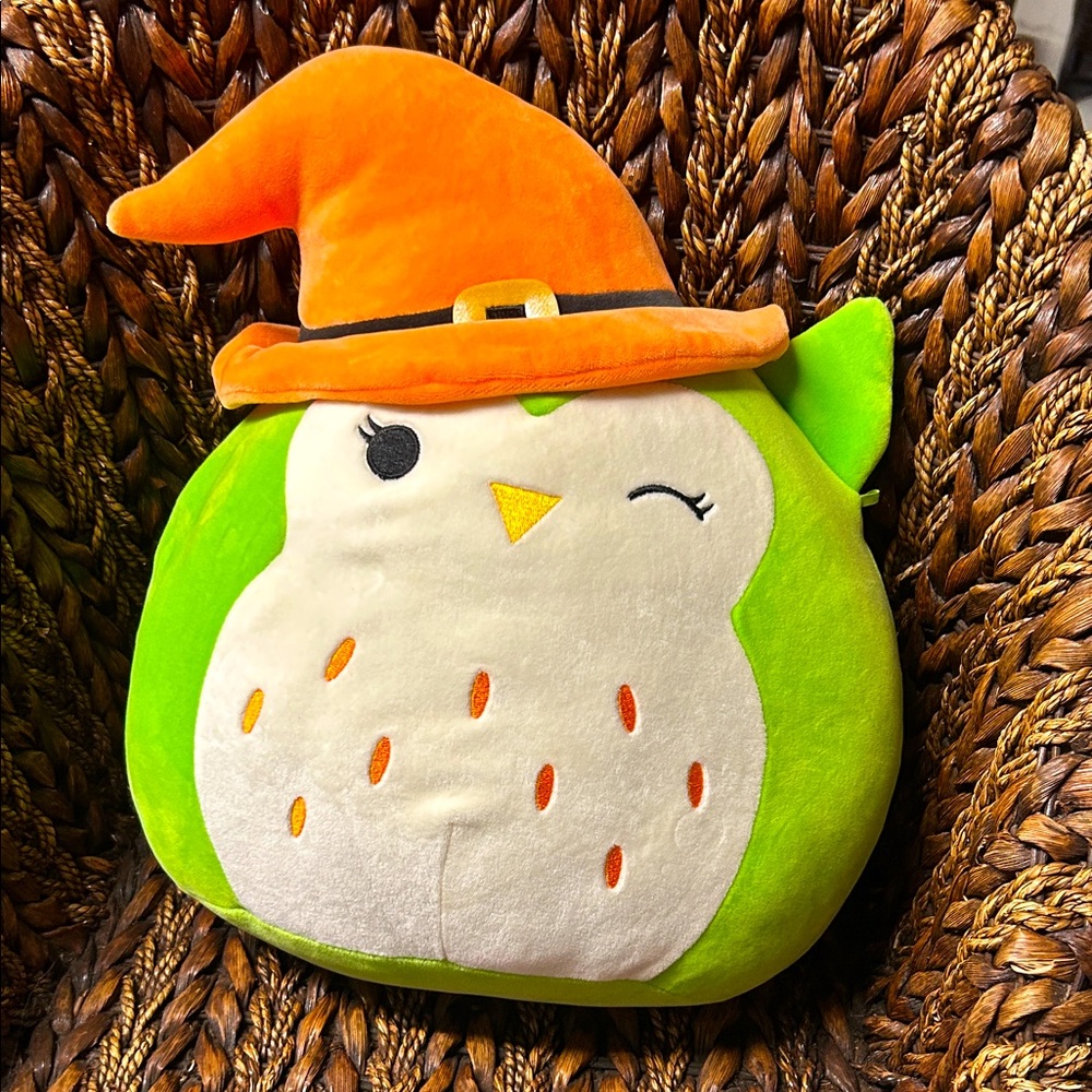 Squishmallows Large Alder Green and Orange Owl with Witch Hat 16 inch